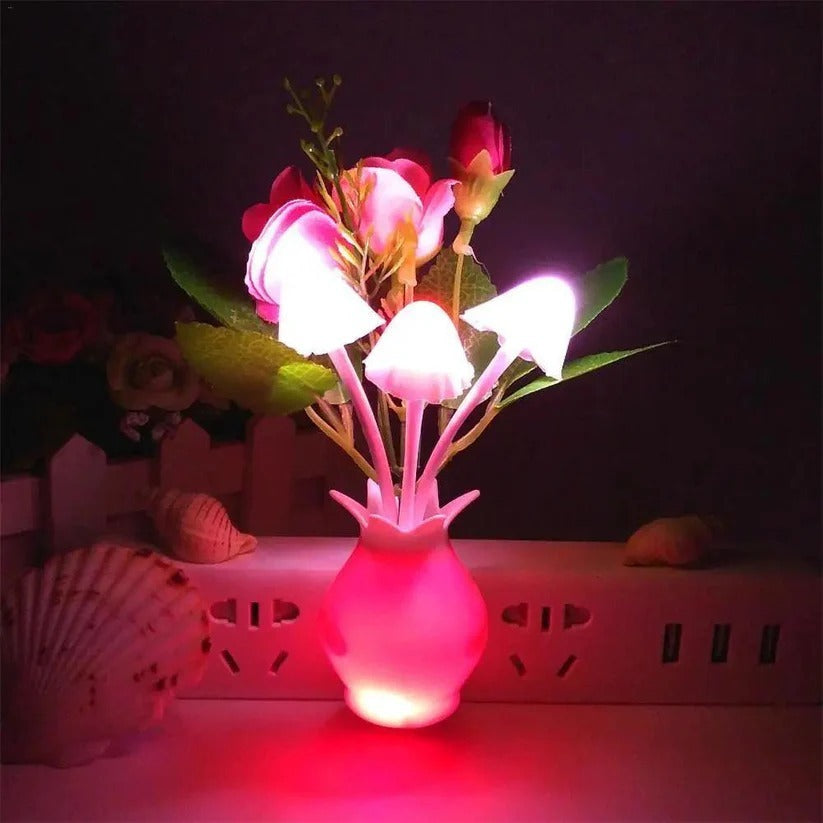 Romantic Flower Sensor Night Light | Automatic Colour Changing LED Mushroom Lamp for Bedroom & Home Décor
