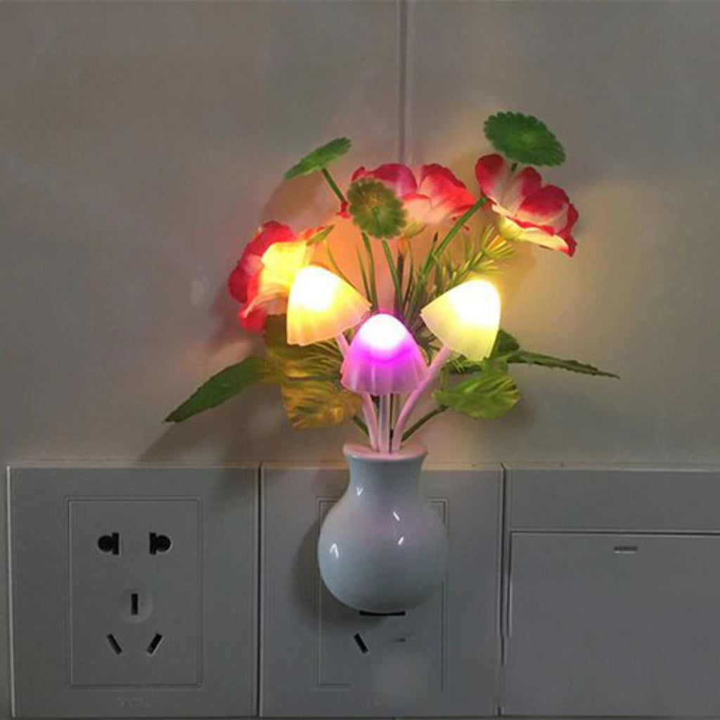 Romantic Flower Sensor Night Light | Automatic Colour Changing LED Mushroom Lamp for Bedroom & Home Décor