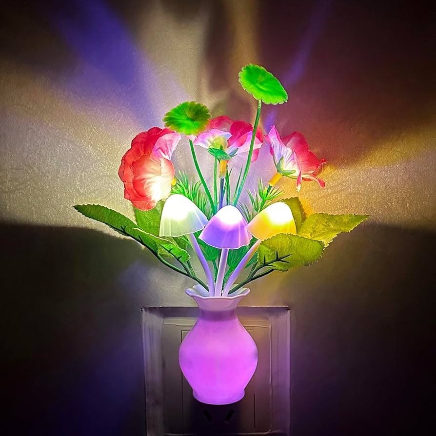 Romantic Flower Sensor Night Light | Automatic Colour Changing LED Mushroom Lamp for Bedroom & Home Décor