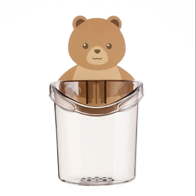 Wall Mounted Cute Bear Toothbrush Holder | Kids Toothpaste Dispenser & Bathroom Organizer | Storage Shelf Supplies